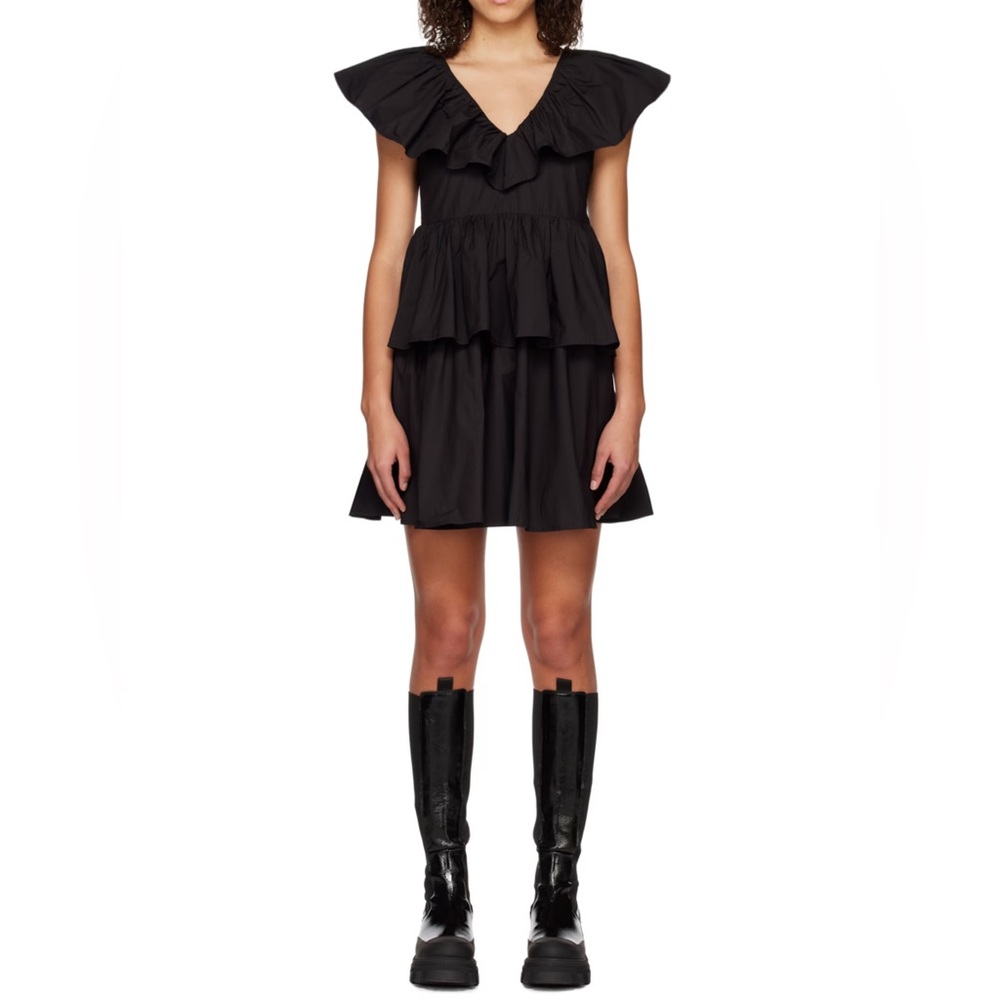 NWT Ganni Tiered Mini Dress in Black Size 36 (US 4, Small)